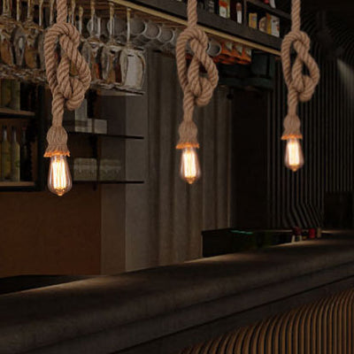 Luminaire suspendu industriel à 1/2 lumières en corde de chanvre 