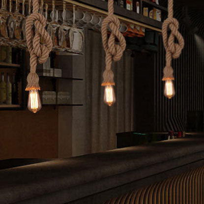 Industrial Hemp Rope Hanging 1/2-Light Pendant Light