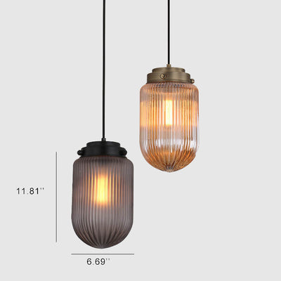 Post-Modern Ribbed Glass Oval Shade 1-Light Pendant Light