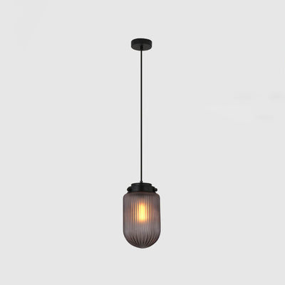 Post-Modern Ribbed Glass Oval Shade 1-Light Pendant Light