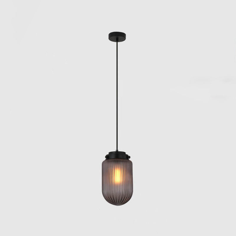 Post-Modern Ribbed Glass Oval Shade 1-Light Pendant Light