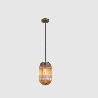 Post-Modern Ribbed Glass Oval Shade 1-Light Pendant Light