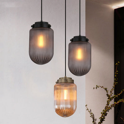 Post-Modern Ribbed Glass Oval Shade 1-Light Pendant Light