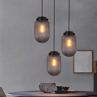 Post-Modern Ribbed Glass Oval Shade 1-Light Pendant Light