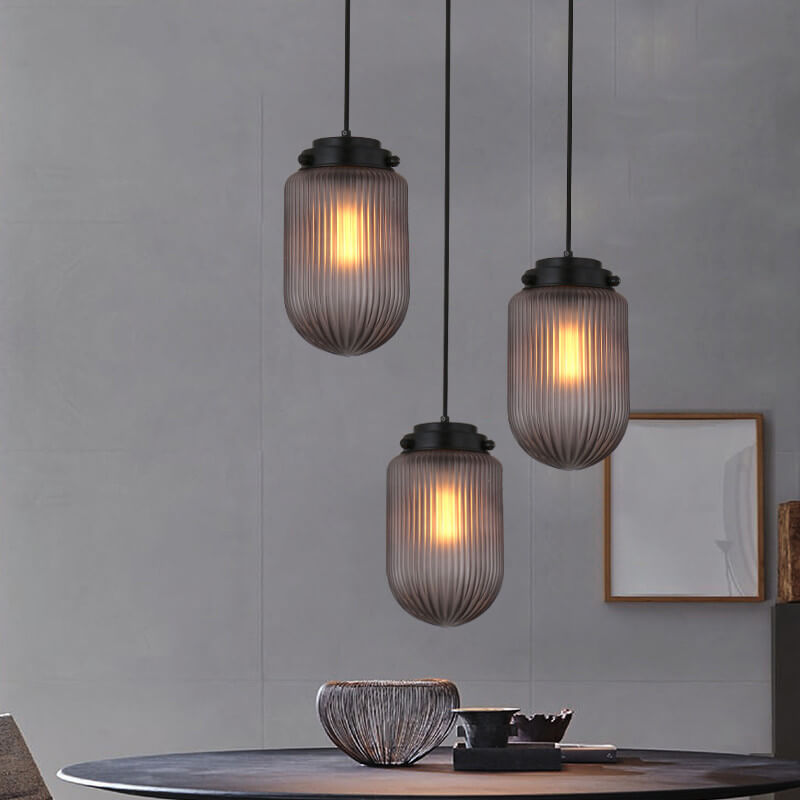 Post-Modern Ribbed Glass Oval Shade 1-Light Pendant Light