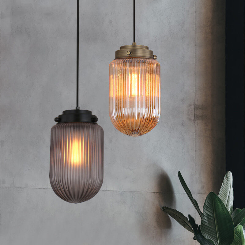 Post-Modern Ribbed Glass Oval Shade 1-Light Pendant Light