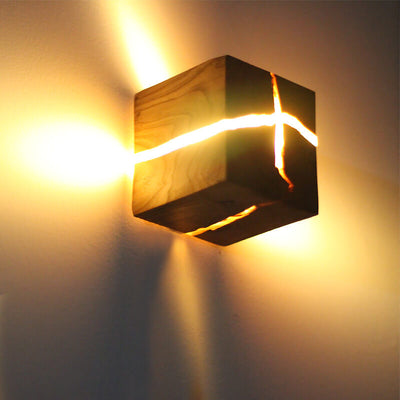 Creative Cracked Solid Wood Square 1-Light Wall Sconce Lamps