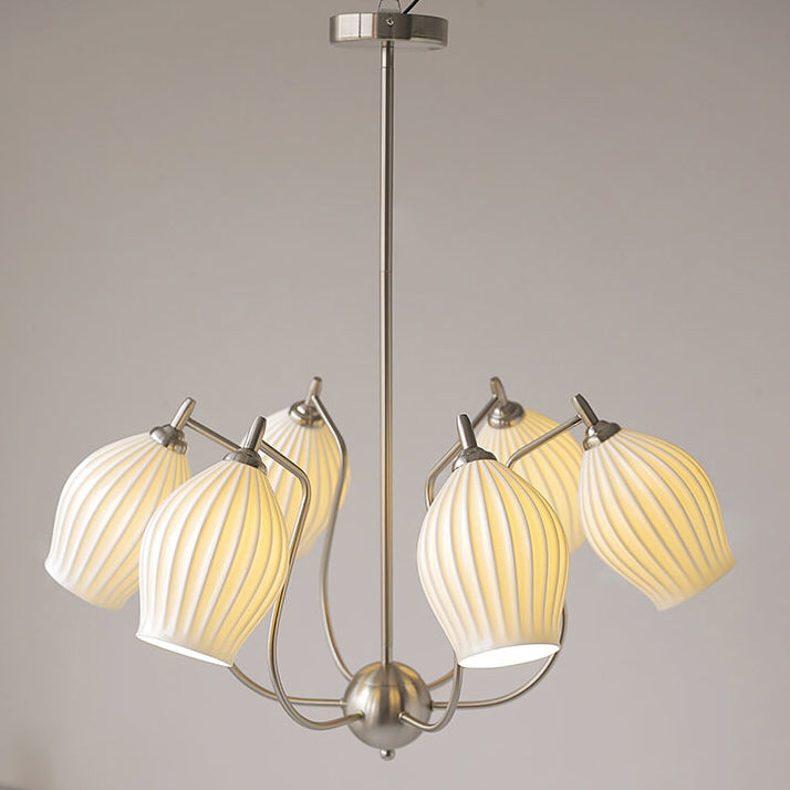 Vintage Minimalist Tulip Ceramic 4/6 Light Chandelier