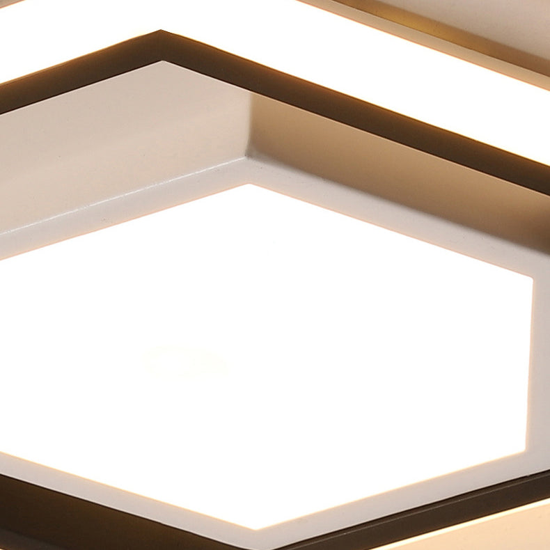 Modern Minimalist Aluminum Acrylic Iron Geometric Hexagonal Ring LED Flush Mount Ceiling Light for Living Room