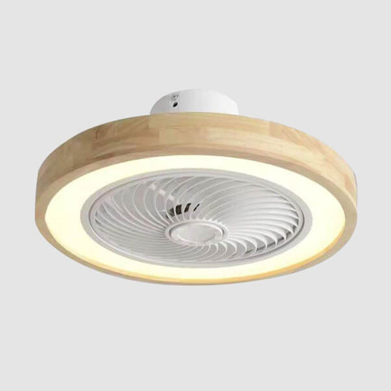 Modern Minimalist Wood Geometric LED Flush Mount Ceiling Fan Light