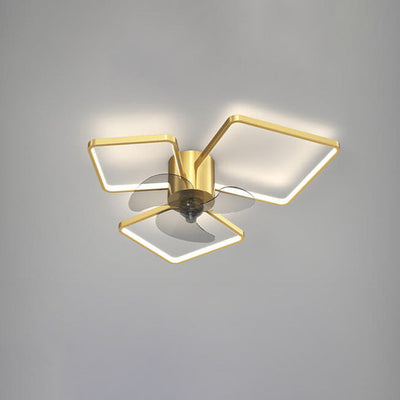 Modern Light Luxury Geometric Square Round Design LED Flush Mount Ceiling Fan Light