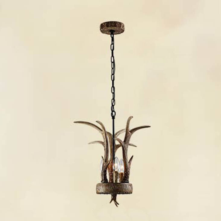 Lámpara de Araña de 3 Luces con Cabeza de Ciervo de Resina Industrial Vintage 