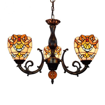 European Style Tiffany Baroque Bell Stained Glass 3-Light Chandelier