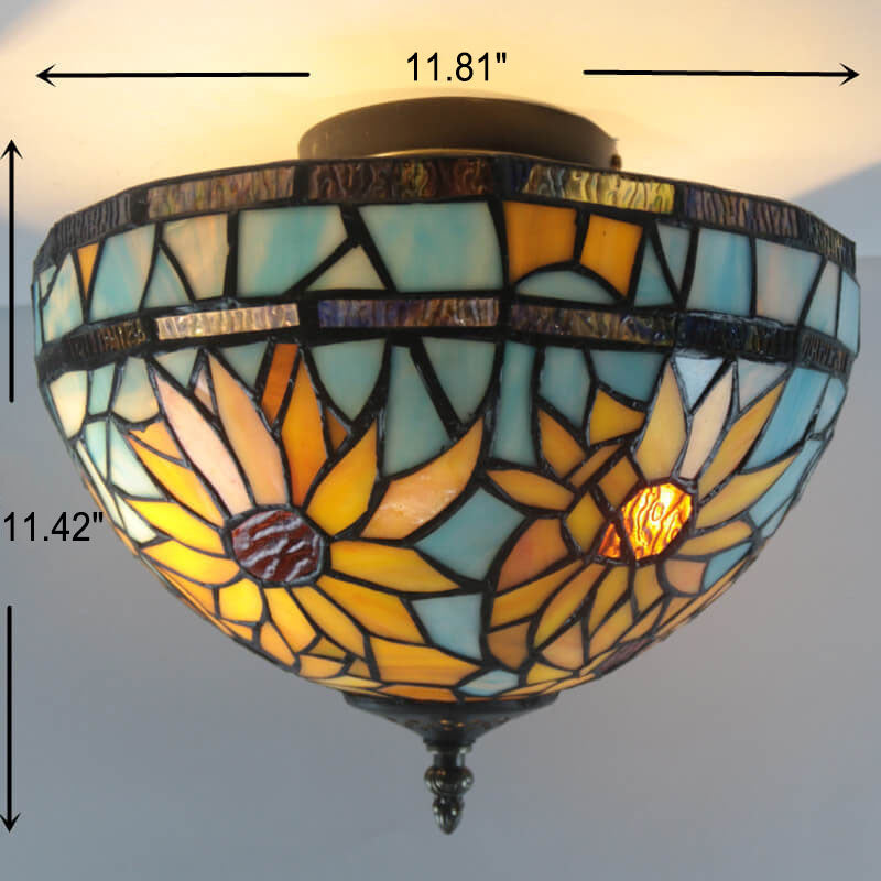 European Vintage Tiffany 2-Light Flush Mount Lighting