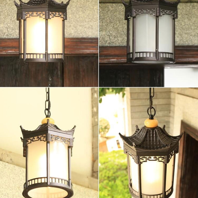 Retro Chinese Outdoor Waterproof Hexagonal Lantern 1-Light Patio Pendant Light