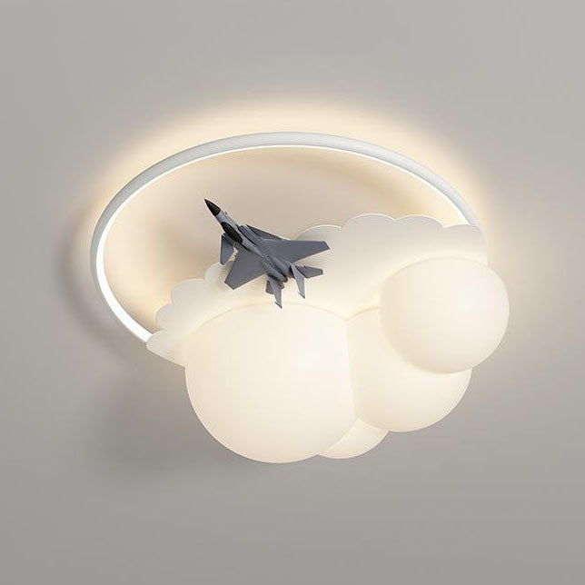 Modern Kids Cloudy Airplane Iron Resin Rotomolded LED Flush Mount Ceiling Light