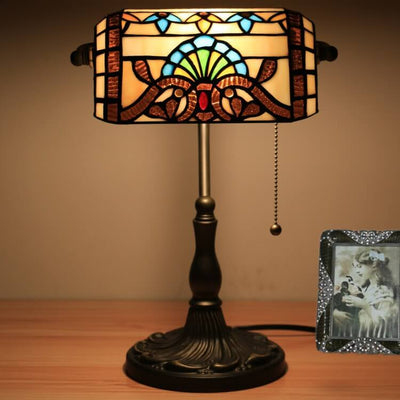 Tiffany Baroque Stained Glass 1-Light Bank Zipper Table Lamp