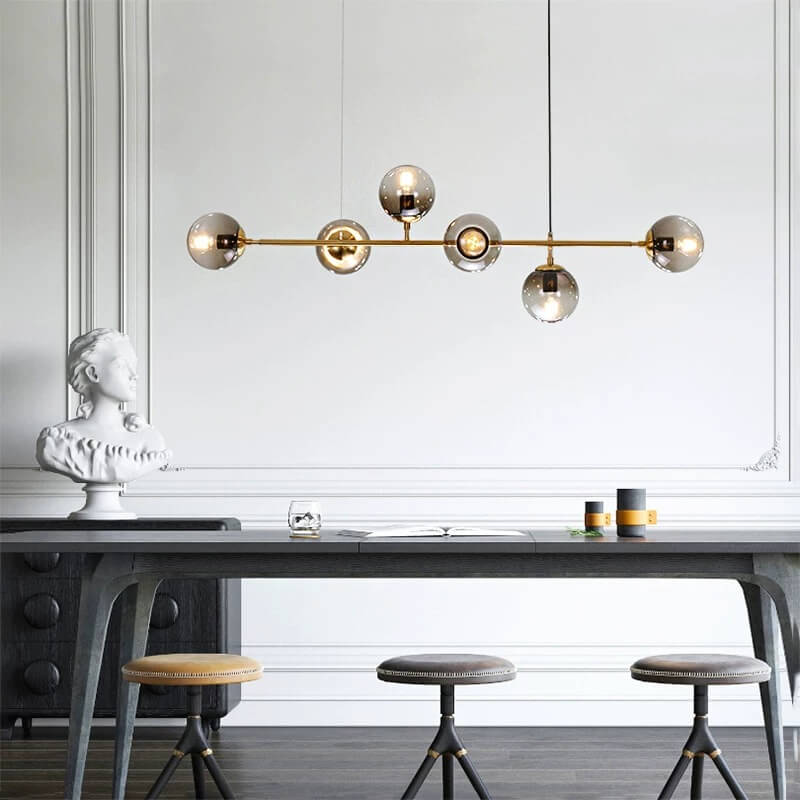 Nordischer minimalistischer bunter Kugel-Hardware-Glas-6-Licht-Insel-Licht-Kronleuchter 