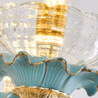 European Luxury Round Flower Candelabra Zinc Alloy Ceramic Crystal 8/11/13/20 Light Chandelier