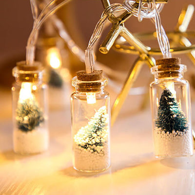 Lumière de chaîne décorative à LED de Noël avec bouteille à souhaits, arbre, neige et boîtier à piles 