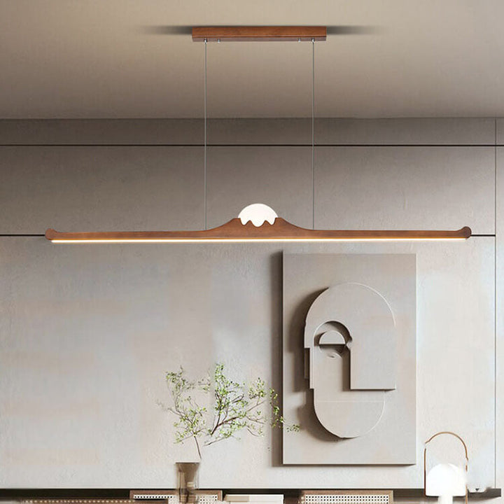 Nordic Retro Black Walnut Solid Wood Long Strip LED Island Light Chandelier