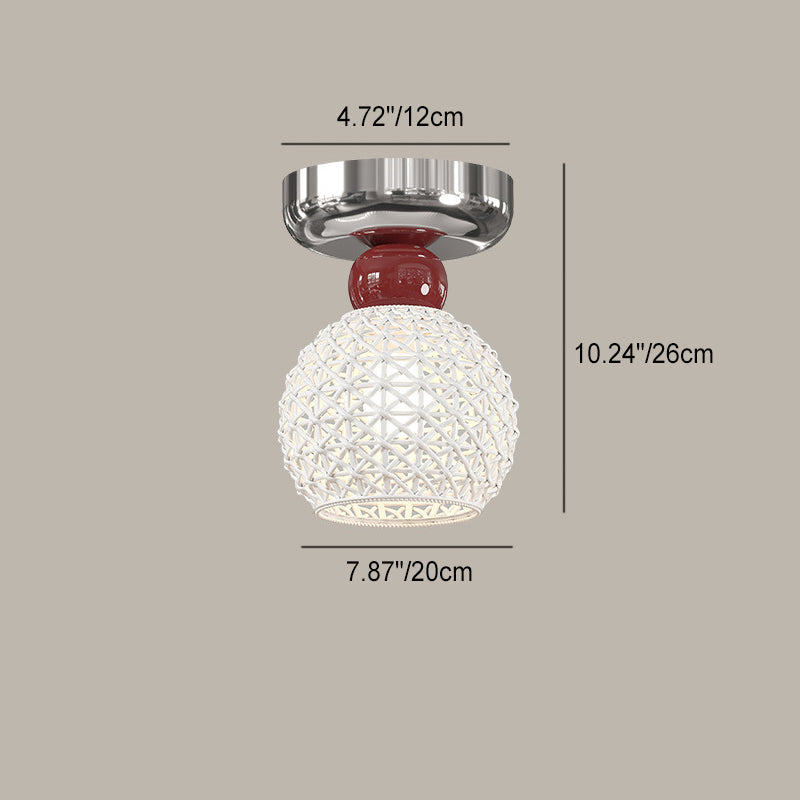 Lustre de plafond semi-encastré moderne en céramique avec dentelle ronde crème à 1 lumière 