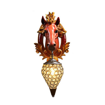 European Vintage Resin Horse Head Lantern 1-Light Wall Sconce Lamp