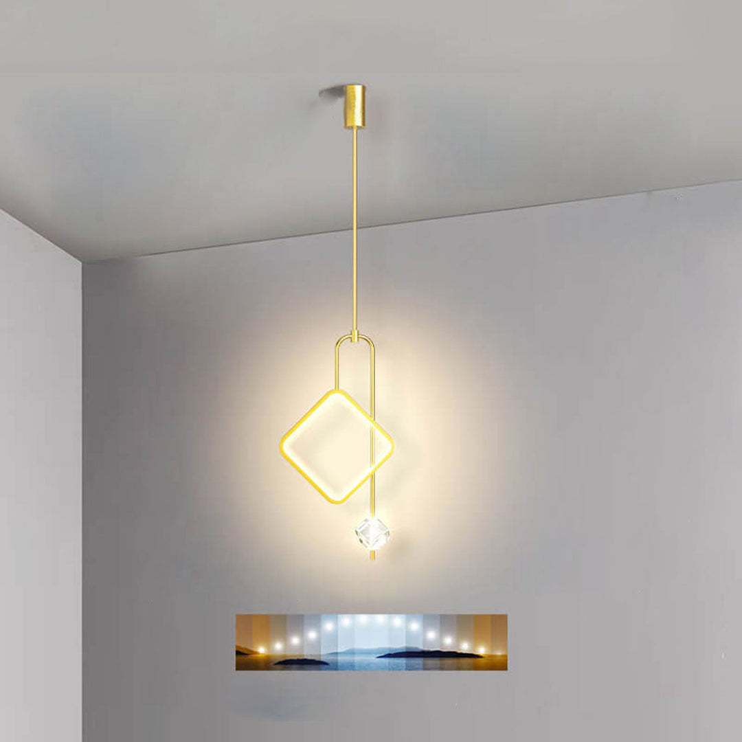 Modern Light Luxury Golden Diamond Geometric Crystal LED Pendant Light