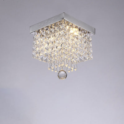 Modern Light Luxury Square Stainless Steel Crystal Lampshade LED Flush Mount Ceiling Light