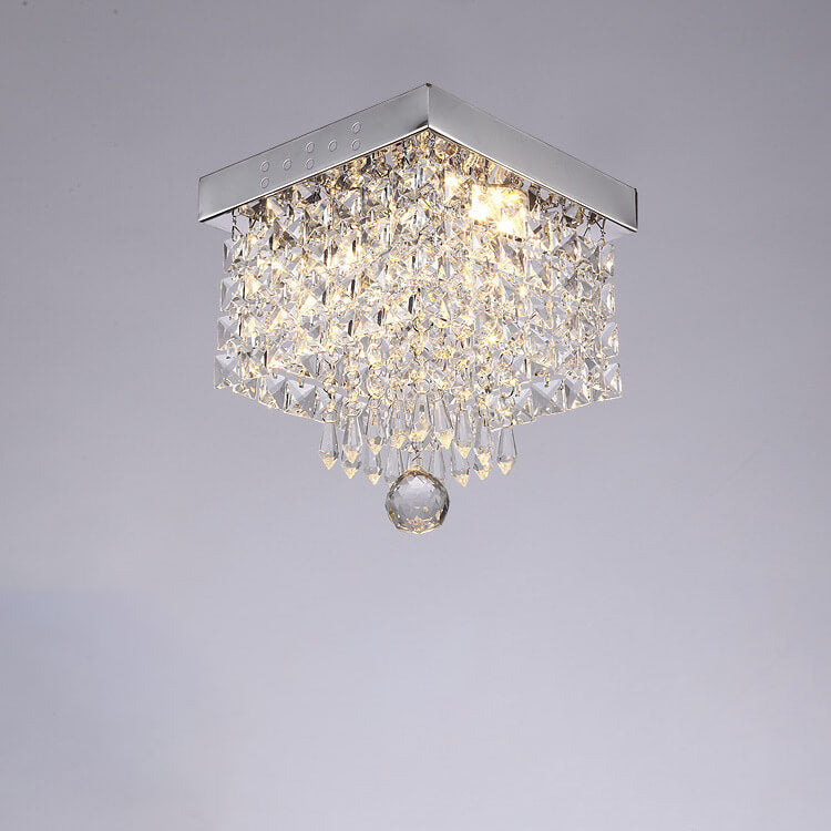 Plafonnier LED moderne carré en acier inoxydable avec abat-jour en cristal 
