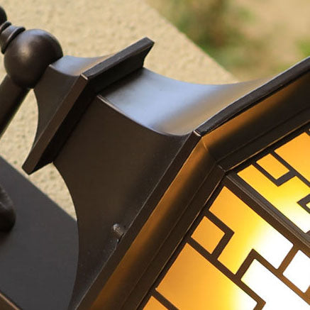 Lanterne murale extérieure chinoise carrée étanche avec cage, 1 lumière 