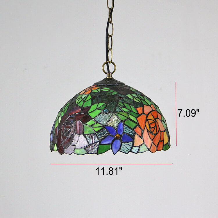 Tiffany Baroque Stained Glass Round Dome 1-Light Pendant Light