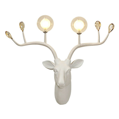 Vintage Creative Fortune Deer Head Resin 2-Light Wall Sconce Lamp