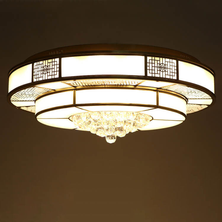 Luxury Chinese Round Crystal Brass LED Flush Mount Ceiling Light