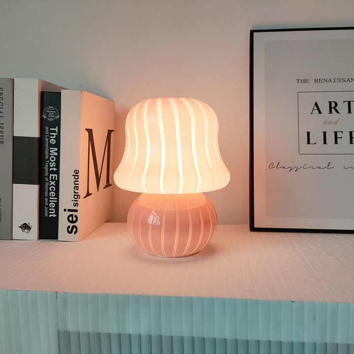 Französische Creme Handgefertigte Glas Pilz 1-Licht Tischlampe 