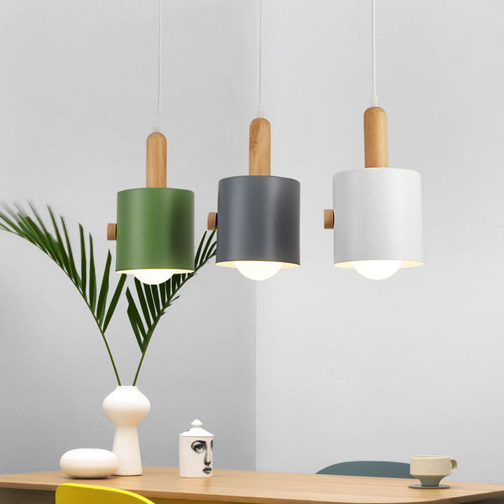 Lámpara de Araña de Madera y Hierro de Color Sólido Nórdico Macaron 1/3 Luz 