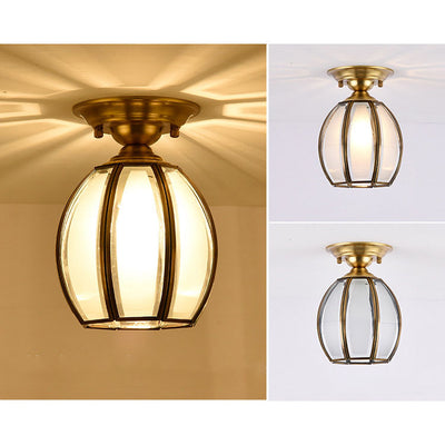 European Luxury Brass Glass Cone 1-Light Semi-Flush Mount Ceiling Light