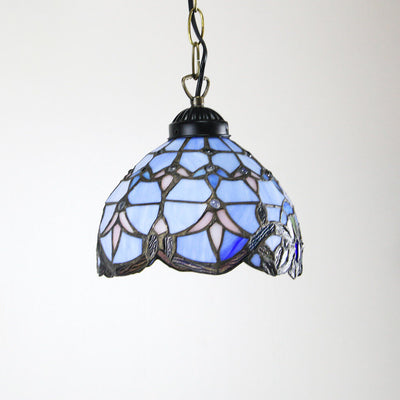 Tiffany Rustic Rose Beads Stained Glass 1-Light Pendant Light