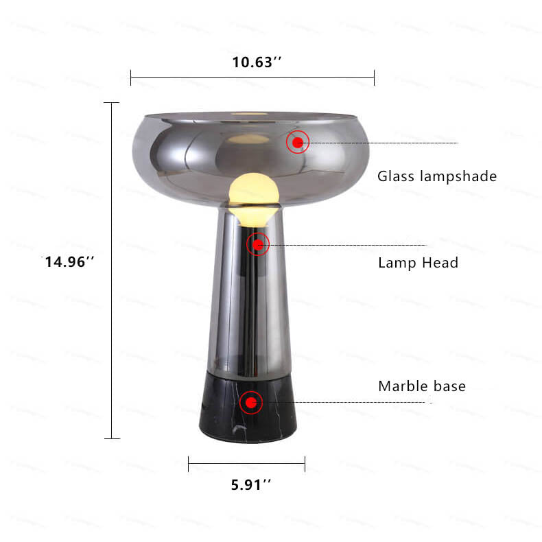 Lampe de table à 1 lumière avec colonne en verre créatif et base en marbre 