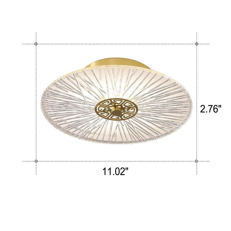 Modern New Chinese Style Pure Copper Glass LED Semi-Flush Mount Ceiling Light