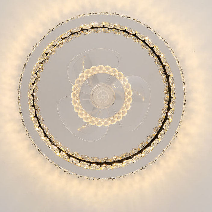 Moderne Luxus-Kristall-Edelstahl-LED-Unterputz-Deckenventilator-Leuchte