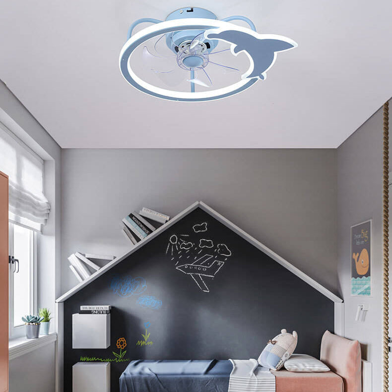 Childlike Star/Dolphin Design Quiet LED Flush Mount Fan Light