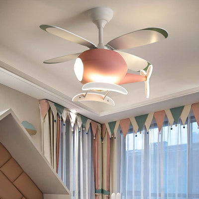 Simple Cartoon Aircraft LED Downrods Ceiling Fan Light