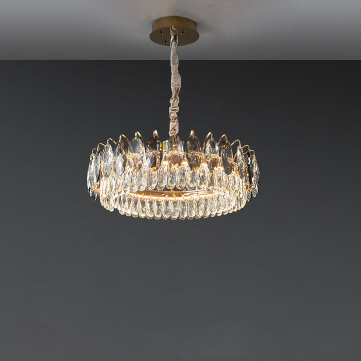 Lustre LED rond en cristal de luxe léger européen 