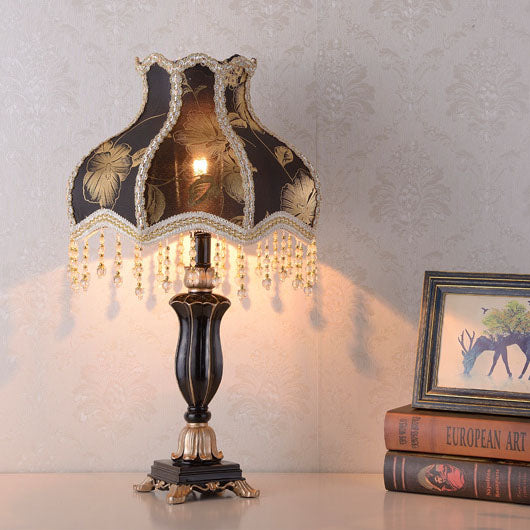 European Luxury Fabric Cone Tassel Resin 1-Light Table Lamp