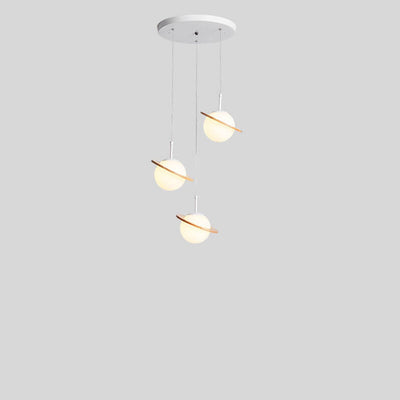 Nordic Wooden Planet Milk White Glass 1/3 Light Chandelier