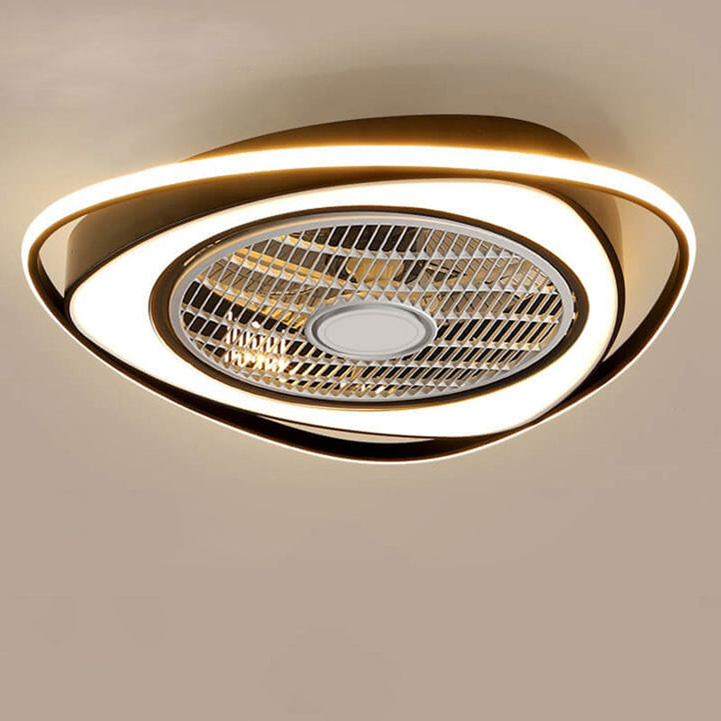 Nordic Simple Crystal Round Frame Design LED Flush Mount Ceiling Fan Light