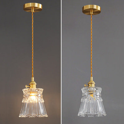 Modern Luxury Glass Bell Shade Brass 1-Light Pendant Light