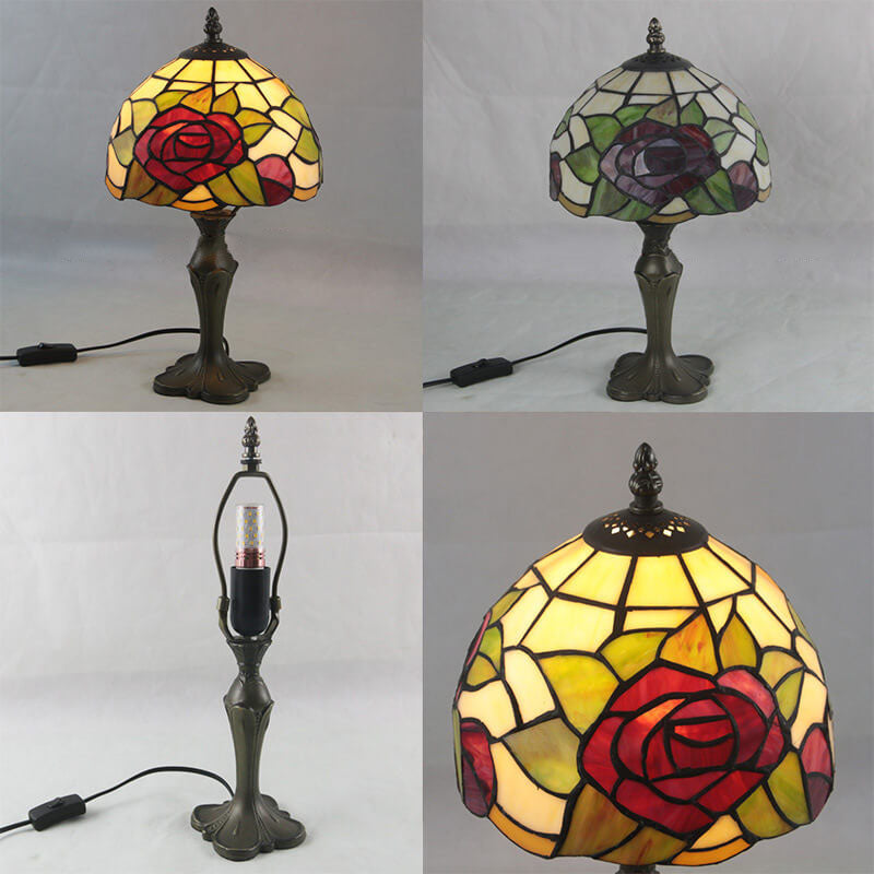 European Vintage Tiffany Rose Glass Alloy 1-Light Table Lamp