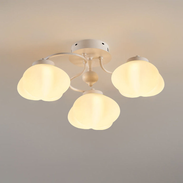 Nordic Cream Pumpkin Round Shade Branch 3-Light Semi-Flush Mount Ceiling Light